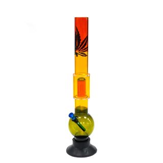 20791 - Bong Acrilico Percolator Rasta Black Leaf 40 cm.