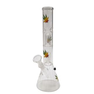 32297 - Bong Cristal Ice Doble Percolator Rasta Leaves 30 cm.