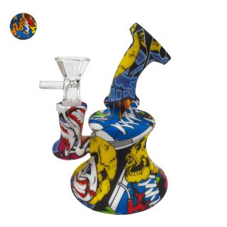 32200D - Bong Silicona & Glass Bowl Graffiti 13 cm. Mix Color