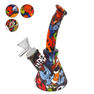 32200C - Bong Silicona & Glass Bowl Graffiti 17 cm. Mix Color