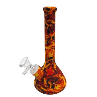 32201B - Bong Silicona & Glass Bowl Skull Flames 19 cm.