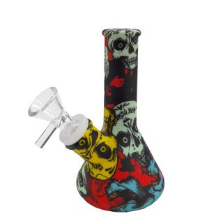32200B - Bong Silicona & Glass Bowl Skulls 13 cm.