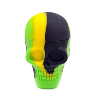 21134A - Bote Silicona 25 ml. Black Green & Yellow Skull 35x55 mm. Pack 10 ud.