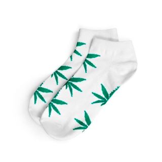 18821 - Calcetines Cannabicos Blancos Verde Hombre Cortos