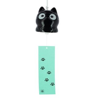 23514F - Campana Fuurin Cerámica Neko Negro