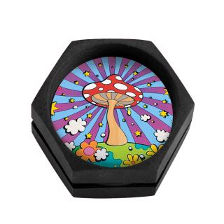 30068E - Grinder Plastico Biodegradable Psychodelic Mushrom II 68 mm. Black