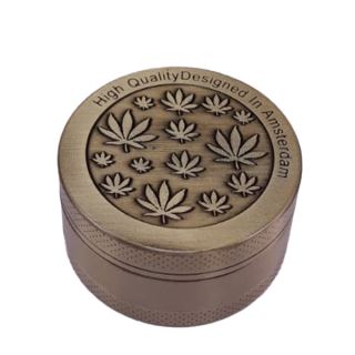 30414A - Grinder Polinizador Metal Cannabis Leaves Gold 50 mm.