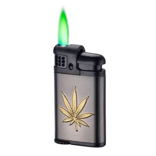 34253 - Mechero Jet Flame Leave Black & Gold