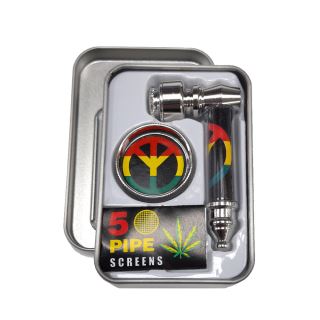32759D - Pipa Metal Set Grinder & Screens Rasta Peace 74 mm.