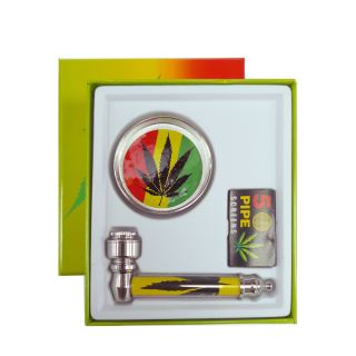 32759C - Pipa Metal Tapa Set Grinder & Screens Rasta Leaf 86 mm.