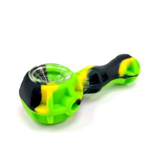 30812C - Pipa Silicona & Dabber Glass Bowl Black-Green 11 cm.
