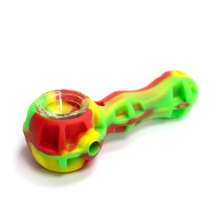 32800 - Pipa Silicona & Dabber Glass Bowl Rasta 10 cm.