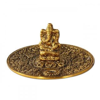 20327A - Porta Incienso Metal Ganesha Ø 11 cm. Gold